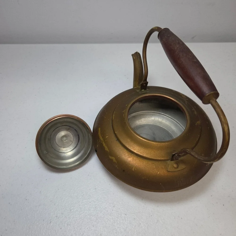 Vintage Revere Ware Copper Tea‎ Kettle Brass Handle Wood Grip 6 Cup 8X6